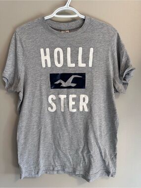 Hollister Vintage Men's Grey Crewneck Tee Large Logo Size Large